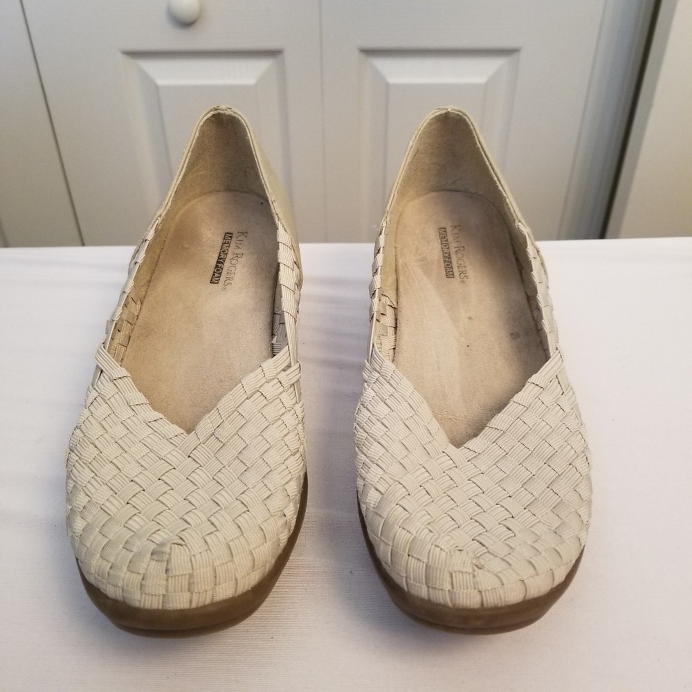 Kim Rogers Magen Woven Slip On Shoes Cream Memory Foam Flats Womens 8M